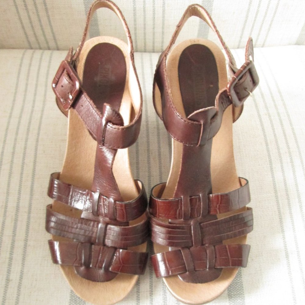 'PIKOLINOS' Brown Leather Wedge Sandals Size 6.5
